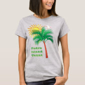 Padre Island Texas Palm Tree, Zeemeeuw en Zon T-shirt (Voorkant)