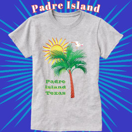 Padre Island Texas Palm Tree, Zeemeeuw en Zon T-shirt