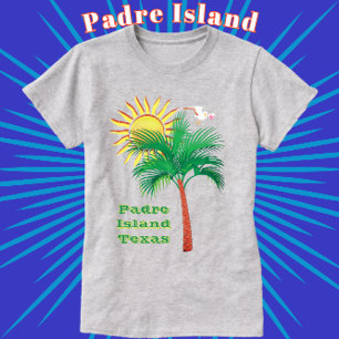 Padre Island Texas Palm Tree, Zeemeeuw en Zon T-shirt