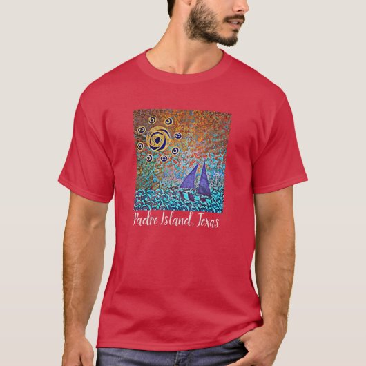 Padre Island Texas zeilboot en zon T-shirt (Voorkant)