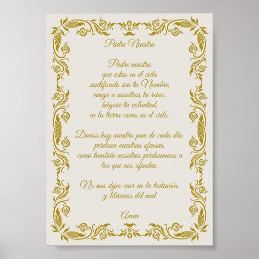Padre Nuestro Elegant Gold Botanical Poster (Voorkant)