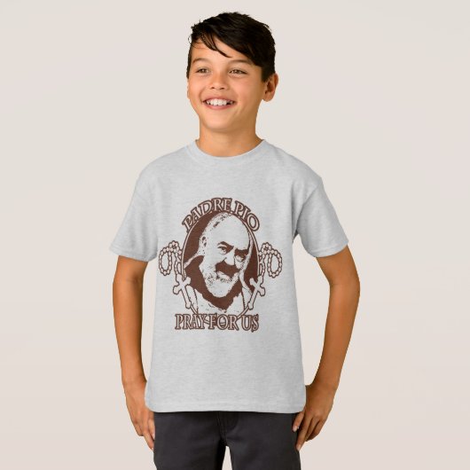 PADRE PIO PRAY VOOR ONS DOOR EKLEKTIX, T-SHIRT (Voorkant volledig)