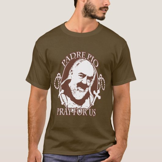PADRE PIO PRAY VOOR ONS DOOR EKLEKTIX T-SHIRT (Voorkant)