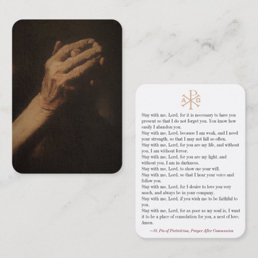 Padre Pio Prayer na de communiqué-prentenkaart Visitekaartje (Voorkant / Achterkant)