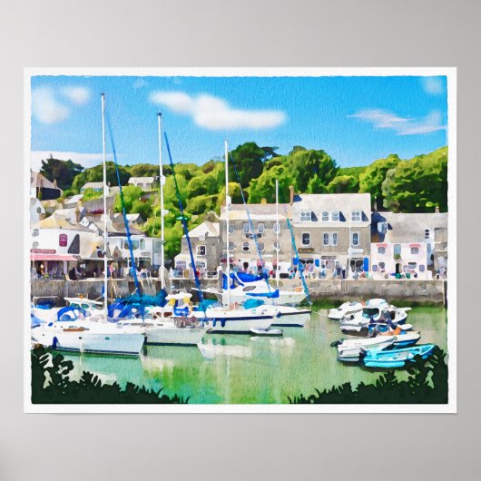 Padstow-haven in Cornwall UK, waterverf. Poster (Voorkant)