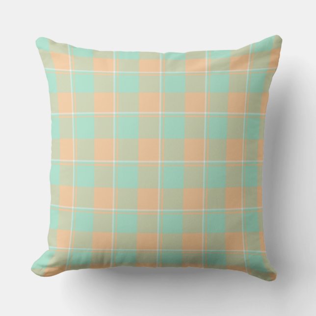 Padua Green and Corvette Peach Plaid Kussen (Voorkant)