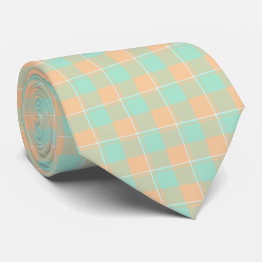 Padua Green and Corvette Peach Plaid Neck Tie Stropdas (Opgerold)