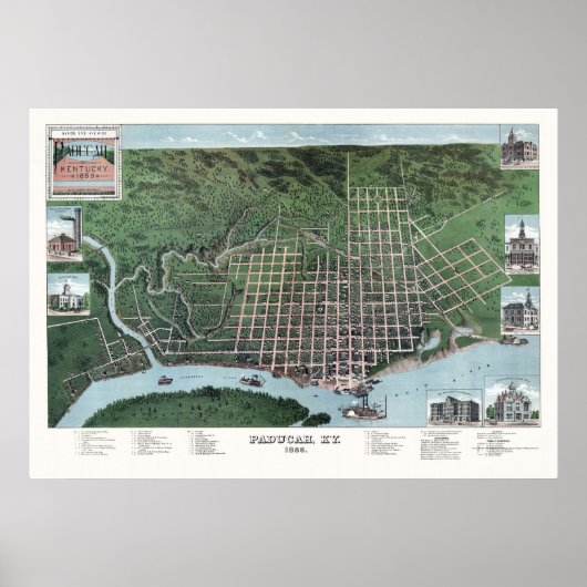 Paducah, KY Panoramic Map - 1889 Poster (Voorkant)