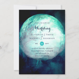 Pagan Blauwgroen Moon Gothic Wedding Invite