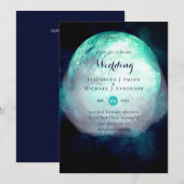 Pagan Blauwgroen Moon Gothic Wedding Invite Kaart (Voorkant / Achterkant)
