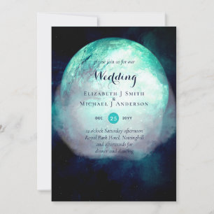 Pagan Blauwgroen Moon Gothic Wedding Invite Kaart