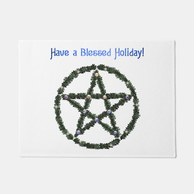Pagan Blessed Holiday Yule Wreath Pentacle Deurmat (Voorkant)