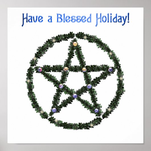 Pagan Blessed Holiday Yule Wreath Pentacle Poster (Voorkant)