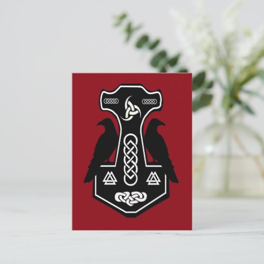 Pagan Celtic Thor's Hammer met Ravens Briefkaart (Staand voorkant)