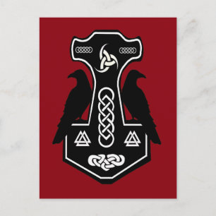 Pagan Celtic Thor's Hammer met Ravens Briefkaart