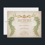 Pagan Handfasting Wedding Save The Date<br><div class="desc">Voor uw rituele handvasten diep in het bos, zijn deze uitnodigingen vol met heidense elegantie. De coördinerende stukken van deze gewei bruiloft uitnodiging suite zijn voorzien van geweien en een keltische knoop met gedrapeerd gebladerte en runen tekst op een perkament achtergrond. Perfect voor uw handfasting ceremonie of bohemian bos bruiloft....</div>