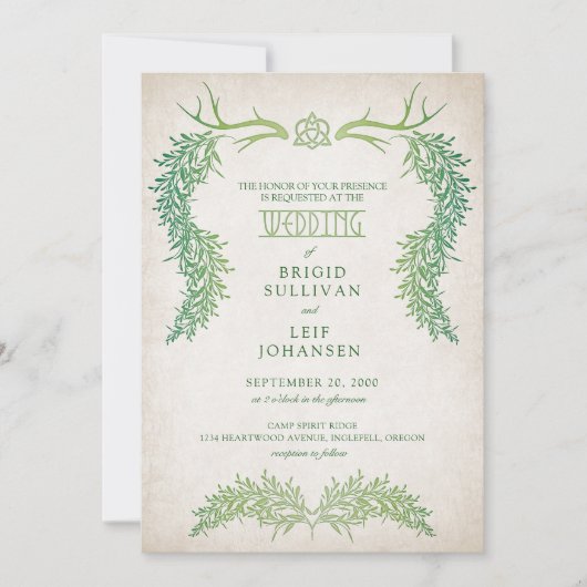 Pagan Keltisch gebladerte bruiloft Kaart (Voorkant)