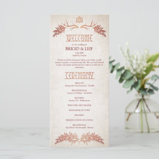 Pagan Keltische gewei bruiloft programma (Staand voorkant)