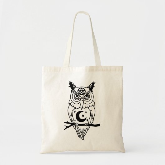 Pagan Owl met Pentacle en Moon Tote Bag (Voorkant)
