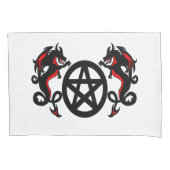 Pagan Pentacle en Twee Rode en Zwarte Dragons Kussensloop (Voorkant)