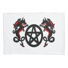 Pagan Pentacle en Twee Rode en Zwarte Dragons Kussensloop