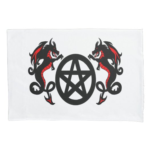Pagan Pentacle en Twee Rode en Zwarte Dragons Kussensloop (Voorkant)