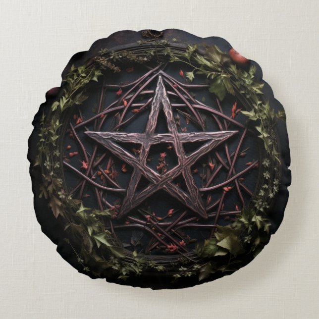 Pagan Pentagram Rond Kussen (Voorkant)