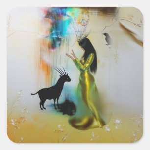 Pagan Priestess Raven Occult Dark Witchy AI Art Vierkante Sticker
