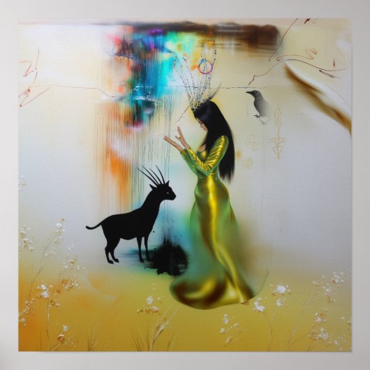 Pagan Priestess Raven Witchy AI Art Matte Value Poster (Voorkant)