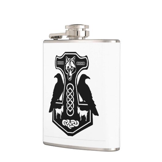 Pagan Thor Hammer met Ravens Flask Heupfles (Links)