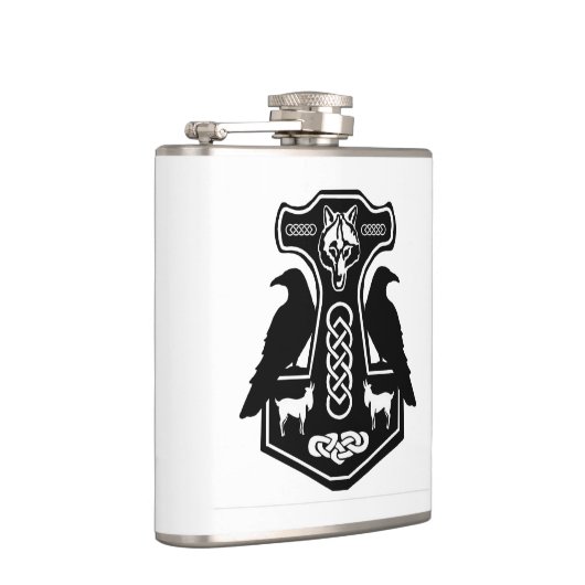Pagan Thor Hammer met Ravens Flask Heupfles (Rechts)