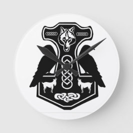 Pagan Thor's Hammer met Ravens Clock Ronde Klok