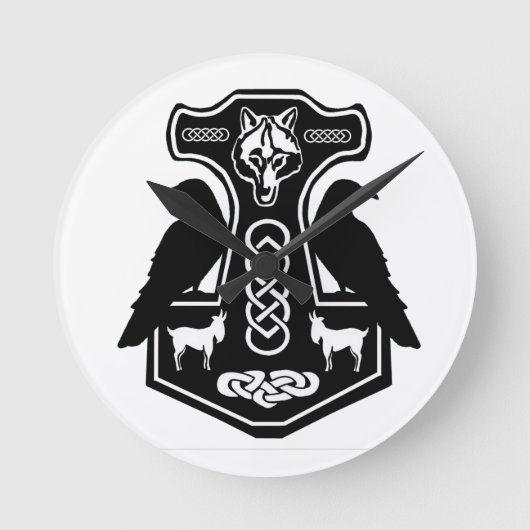 Pagan Thor's Hammer met Ravens Clock Ronde Klok (Voorkant)