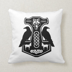 Pagan Thor's Hammer met Ravens Pillow Kussen