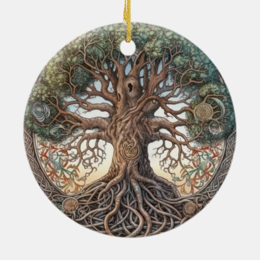 Pagan Tree of Life Keramisch Ornament (Achterkant)