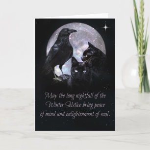 Pagan Wicca Winter Solstice Raven en Katten Kaart