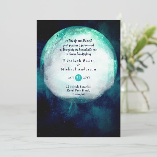 Pagan Wiccan Blauwgroen Moon Gothic Handfasting In Kaart (Staand voorkant)