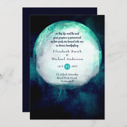 Pagan Wiccan Blauwgroen Moon Gothic Handfasting In Kaart (Voorkant / Achterkant)