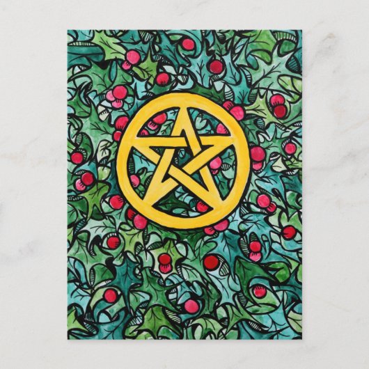 Pagan Yule Pentagram Briefkaart (Voorkant)