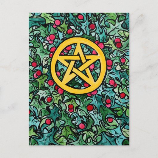 Pagan Yule Pentagram Briefkaart (Voorkant)