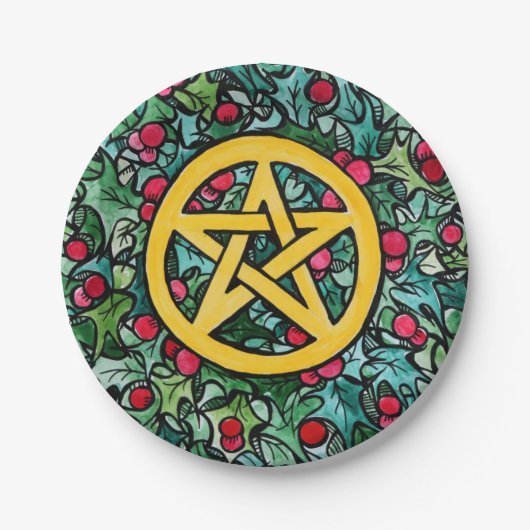 Pagan Yule Pentagram Papieren Bordje (Voorkant)