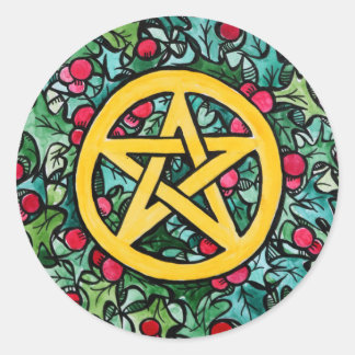 Pagan Yule Pentagram Ronde Sticker