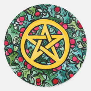 Pagan Yule Pentagram Ronde Sticker