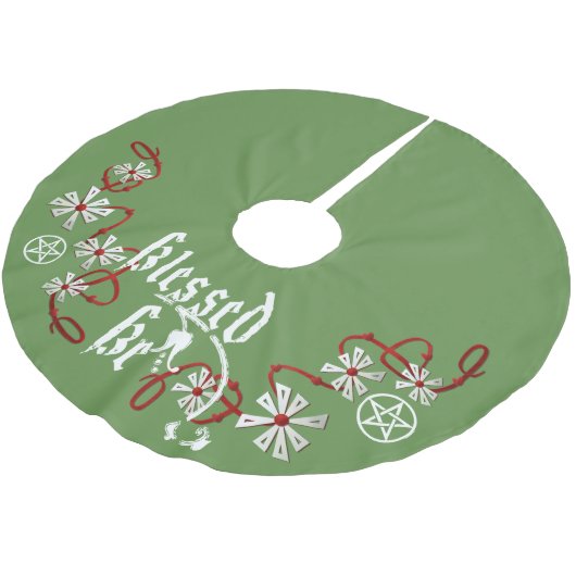 Pagan Yule Tree Skirt, Pentacle Tree Skirt, heks Kerstboom Rok (Gekanteld)