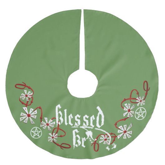 Pagan Yule Tree Skirt, Pentacle Tree Skirt, heks Kerstboom Rok (Voorkant)