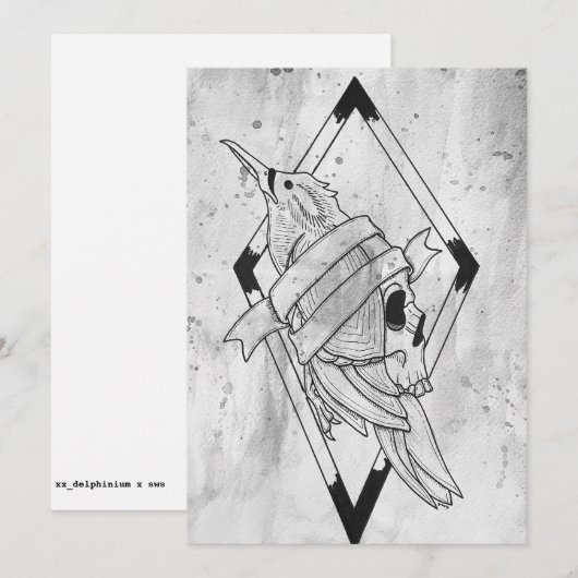 Paganistische gotische schedelkunst feestdagenkaart (Voorkant / Achterkant)