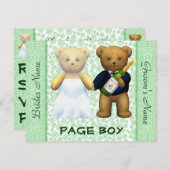 Page Boy - Teddy Bears Apple Green Wedding Invite Kaart (Voorkant / Achterkant)