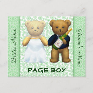 Page Boy - Teddy Bears Apple Green Wedding Invite Kaart