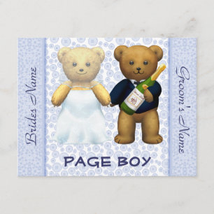 Page Boy - Teddy Bears Blue Wedding Invite Kaart