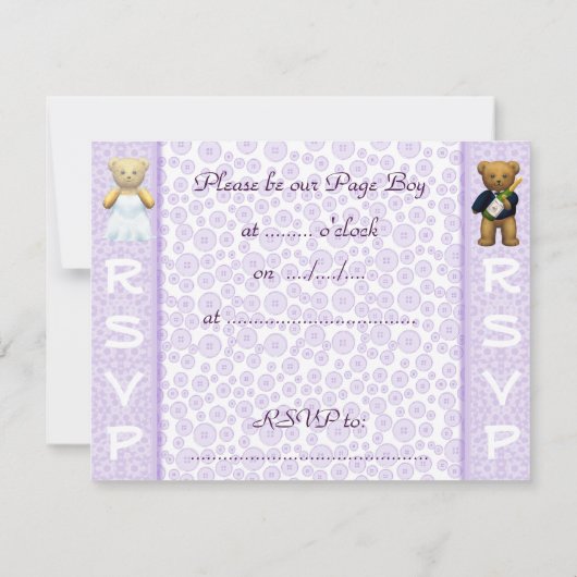 Page Boy - Teddy Bears lila Wedding Invite Kaart (Achterkant)